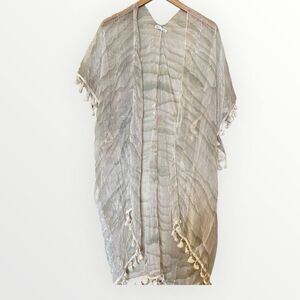 Free Swimwear One Size Sheer Cover Up Open Front Kimono Fringe Hems Swim Beach